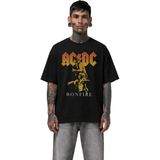 Fuddy Moda Unisex Ac-Dc Bonfire Baskılı Bisiklet Yaka Tişört, Oversize Rock Band Temalı T-Shirt - Siyah