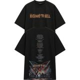 Fuddy Moda Unisex Ac-Dc Highway Ho Hell Lyrics Sırt Baskılı Tişört, Oversize Rock Band Temalı T-Shirt - Siyah - 2XL