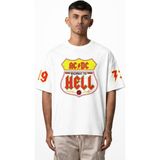 Fuddy Moda Unisex Ac-Dc Highway To Hell 1973 Kol Baskılı Tişört, Oversize Rock Band Temalı T-Shirt - Beyaz - 4XL