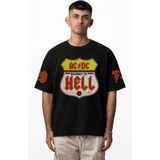 Fuddy Moda Unisex Ac-Dc Highway To Hell 1973 Kol Baskılı Tişört, Oversize Rock Band Temalı T-Shirt - Siyah - 4XL