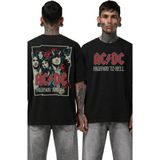 Fuddy Moda Unisex Ac-Dc Highway To Hell Sırt Baskılı Tişört, Oversize Rock Band Temalı Bisiklet Yaka T-Shirt - Siyah