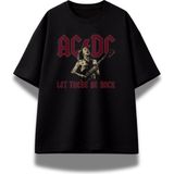 Fuddy Moda Unisex Ac-Dc Let There Be Rock Baskılı Tişört, Oversize Rock Band Temalı Bisiklet Yaka T-Shirt - Siyah - XL