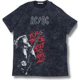 Fuddy Moda Unisex Ac-Dc Rock Yazılı Yıkamalı Tişört, Oversize Rock-Metal Baskılı Retro T-Shirt - Siyah