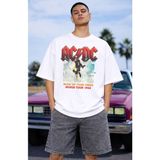 Fuddy Moda Unisex Ac-Dc World Tour 1988 Baskılı Tişört, Oversize Rock Band Temalı Bisiklet Yaka T-Shirt - Beyaz