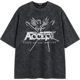 Fuddy Moda Unisex Accept Baskılı Yıkamalı Tişört, Oversize Rock Band Temalı Retro Tshirt - Siyah - 2XL