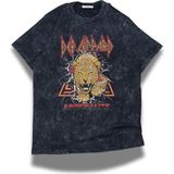 Fuddy Moda Unisex Adrenalize Yazılı Yıkamalı T-Shirt, Oversize Rock Band Def Leppard Temalı Retro Tişört - Siyah - 4XL