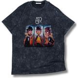 Fuddy Moda Unisex Ajr Yazılı Yıkamalı T-Shirt, Oversize Müzik Grubu Temalı Retro Tişört - Siyah - 2XL