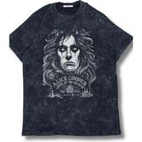Fuddy Moda Unisex Alice Cooper Baskılı Yıkamalı Tişört, Oversize Rock-Metal Baskılı Vintage T-Shirt - XL - Siyah