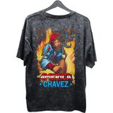 Fuddy Moda Unisex America Chavez Baskılı Yıkamalı Tişört, Oversize Marvel Comics Baskılı Eskitme T-Shirt - 4XL - Siyah