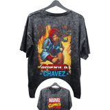 Fuddy Moda Unisex America Chavez Baskılı Yıkamalı Tişört, Oversize Marvel Comics Baskılı Eskitme T-Shirt - Siyah