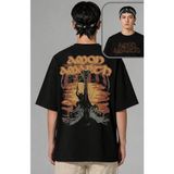Fuddy Moda Unisex Amon Amarth Sırt Baskılı Tişört, Oversize Rock Band Temalı Bisiklet Yaka T-Shirt - Siyah