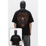 Fuddy Moda Unisex Anthrax Sırt Baskılı Bisiklet Yaka Tişört, Oversize Rock Band Temalı T-Shirt - Siyah