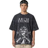 Fuddy Moda Unisex Arch Enemy Baskılı Yıkamalı T-Shirt, Oversize Rock Band Temalı Retro Tişört - Siyah