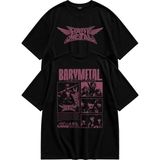 Fuddy Moda Unisex Babymetal Kawaii Metal Sırt Baskılı Bisiklet Yaka Tişört, Oversize Rock Band Temalı Tshirt - Siyah - 4XL
