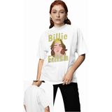 Fuddy Moda Unisex Billie Eilish Yazılı Tişört, Oversize Müzik Temalı T-Shirt - Beyaz