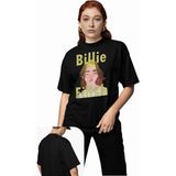 Fuddy Moda Unisex Billie Eilish Yazılı Tişört, Oversize Müzik Temalı T-Shirt - Siyah