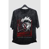 Fuddy Moda Unisex Black Clover Asta Eskitme Tişört, Oversize Anime Baskılı Yıkamalı T-Shirt - XS - Siyah