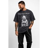 Fuddy Moda Unisex Black Label Society Skull Baskılı Yıkamalı Tişört, Oversize Rock Band Temalı Retro Tshirt - Siyah - 4XL