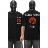 Fuddy Moda Unisex Black Pumas Fire Sırt Baskılı Tişört, Oversize Rock Band Temalı Bisiklet Yaka T-Shirt - Siyah - XS