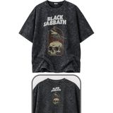Fuddy Moda Unisex Black Sabbath Kuzgun Ense Baskılı Yıkamalı T-Shirt, Oversize Rock Band Temalı Retro Tişört - Siyah - 4XL