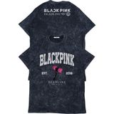 Fuddy Moda Unisex Blackpink Deadline 2016 Ense Baskılı Yıkamalı T-Shirt, Oversize Kpop Temalı Retro Tişört - Siyah