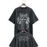 Fuddy Moda Unisex Bring Me The Horizon Owl Ense Baskılı Yıkamalı Tişört, Oversize Rock Band Retro T-Shirt - Siyah - XL