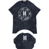 Fuddy Moda Unisex Bts Isimler Ense Baskılı Yıkamalı T-Shirt, Oversize Kpop Temalı Retro Tişört - Siyah - XS