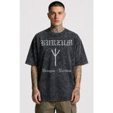 Fuddy Moda Unisex Burzum Draugen Rarities Baskılı Yıkamalı Tişört, Oversize Black Metal Temalı Retro T-Shirt - Siyah