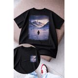 Fuddy Moda Unisex But Why Yalnız Penguen Sırt Baskılı Tişört, Oversize Nihilist Penguen Temalı Tshirt - Siyah