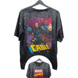 Fuddy Moda Unisex Cable Baskılı Yıkamalı Tişört, Oversize Marvel Comics Baskılı Eskitme T-Shirt - Siyah
