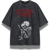 Fuddy Moda Unisex Cannibal Corpse Baskılı Yıkamalı Tişört, Oversize Rock Metal Band Temalı Retro T-Shirt - Siyah - 4XL