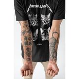 Fuddy Moda Unisex Cat Metallica Baskılı Tişört, Oversize Rock Band Temalı Bisiklet Yaka T-Shirt - Siyah - XL