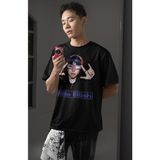 Fuddy Moda Unisex Çılgın Billie Eilish Baskılı Tişört, Oversize Müzik Temalı Bisiklet Yaka T-Shirt - Siyah - XS