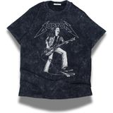 Fuddy Moda Unisex Clifford Lee Burton Baskılı Yıkamalı T-Shirt, Oversize Metallica Temalı Retro Tişört - Siyah - 3XL
