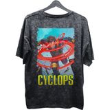 Fuddy Moda Unisex Cyclops Baskılı Yıkamalı Tişört, Oversize Marvel Comics Baskılı Vintage T-Shirt - 3XL - Siyah