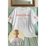 Fuddy Moda Unisex Deadline Star Kol ve Sırt Baskılı Tişört, Oversize Kpop Blackpink Temalı T-Shirt - Beyaz - XL