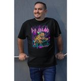 Fuddy Moda Unisex Def Leppard Animal Baskılı Tişört, Oversize Rock Band Temalı Bisiklet Yaka T-Shirt - Siyah - 2XL