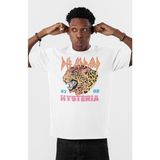 Fuddy Moda Unisex Def Leppard Hysteria Baskılı Tişört, Oversize Rock Grubu Temalı Bisiklet Yaka T-Shirt - Beyaz