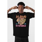 Fuddy Moda Unisex Def Leppard Hysteria Baskılı Tişört, Oversize Rock Grubu Temalı Bisiklet Yaka T-Shirt - Siyah - XS