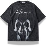 Fuddy Moda Unisex Deftones Skull Baskılı Yıkamalı Tişört, Oversize Rock Band Temalı Vintage Tshirt - 3XL - Siyah