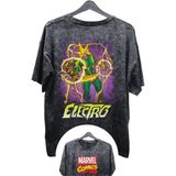 Fuddy Moda Unisex Electro Baskılı Yıkamalı Tişört, Oversize Marvel Comics Baskılı Vintage T-Shirt - XS - Siyah
