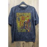 Fuddy Moda Unisex Eminem Baskılı Yıkamalı Tişört, Oversize Rap Music Baskılı Vintage T-Shirt - Siyah