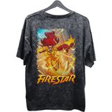 Fuddy Moda Unisex Firestar Baskılı Yıkamalı Tişört, Oversize Marvel Comics Baskılı Eskitme T-Shirt - XL - Siyah