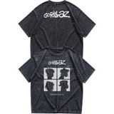 Fuddy Moda Unisex Gorillaz Demon Days Ense Baskılı Yıkamalı Tişört, Oversize Rock Band Temalı Retro Tshirt - Siyah - XL