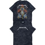 Fuddy Moda Unisex Gözlü Metallica Sırt Baskılı Yıkamalı Tişört, Oversize Rock-Metal Baskılı Retro T-Shirt - 2XL - Siyah