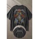 Fuddy Moda Unisex Gözlü Metallica Sırt Baskılı Yıkamalı Tişört, Oversize Rock-Metal Baskılı Retro T-Shirt - 4XL - Siyah