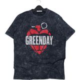 Fuddy Moda Unisex Greenday Baskılı Yıkamalı Tişört, Oversize Rock-Metal Baskılı Vintage T-Shirt - 3XL - Siyah
