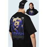 Fuddy Moda Unisex Happie Than Ever Sırt Yazılı Tişört, Oversize Billie Eilish Baskılı T-Shirt - Siyah