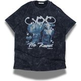 Fuddy Moda Unisex He Knows Yazılı Yıkamalı T-Shirt, Oversize Camila Cabello Temalı Retro Tişört - Siyah - 2XL