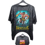 Fuddy Moda Unisex Hercules Baskılı Yıkamalı Tişört, Oversize Marvel Comics Baskılı Eskitme T-Shirt - 2XL - Siyah